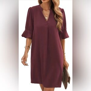 Amazon Women Dresses Midi Burgundy V-Neck Dress